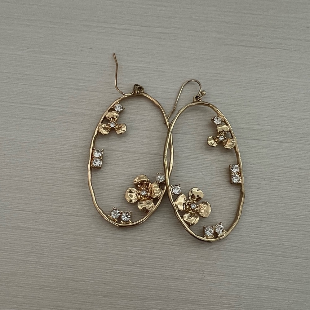 Gold Flower Statement Dangle Earrings - image 1